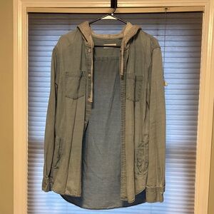 PacSun Men's Denim Blue Hooded Shirt Jacket